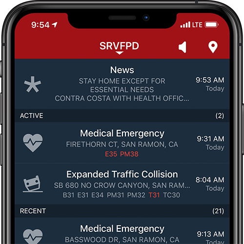 PulsePoint Agency Message pinned to the top of the incident list